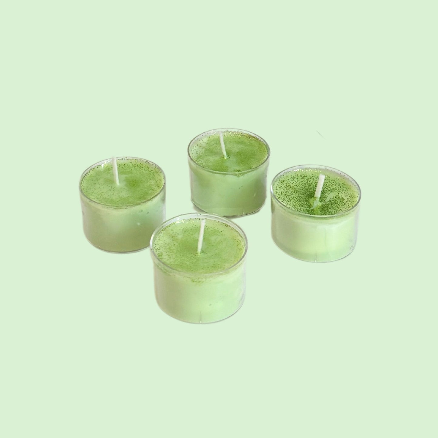 VELAS DE TÉ – VERDES REDONDAS CON BRILLOS