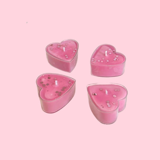 VELAS DE TÉ – ROSAS EN FORMA DE CORAZÓN CON BRILLOS