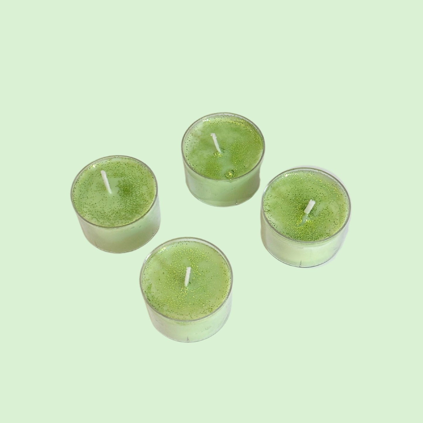 VELAS DE TÉ – VERDES REDONDAS CON BRILLOS