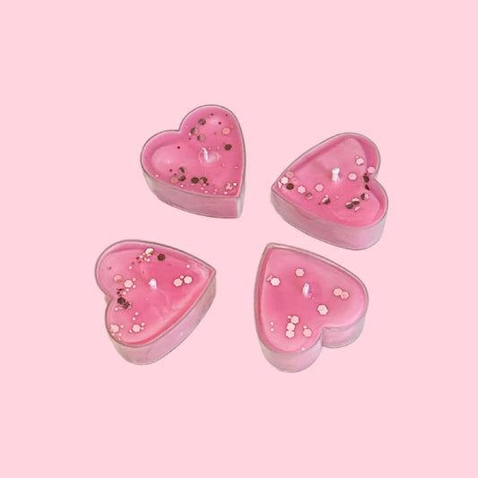 VELAS DE TÉ – ROSAS EN FORMA DE CORAZÓN CON BRILLOS