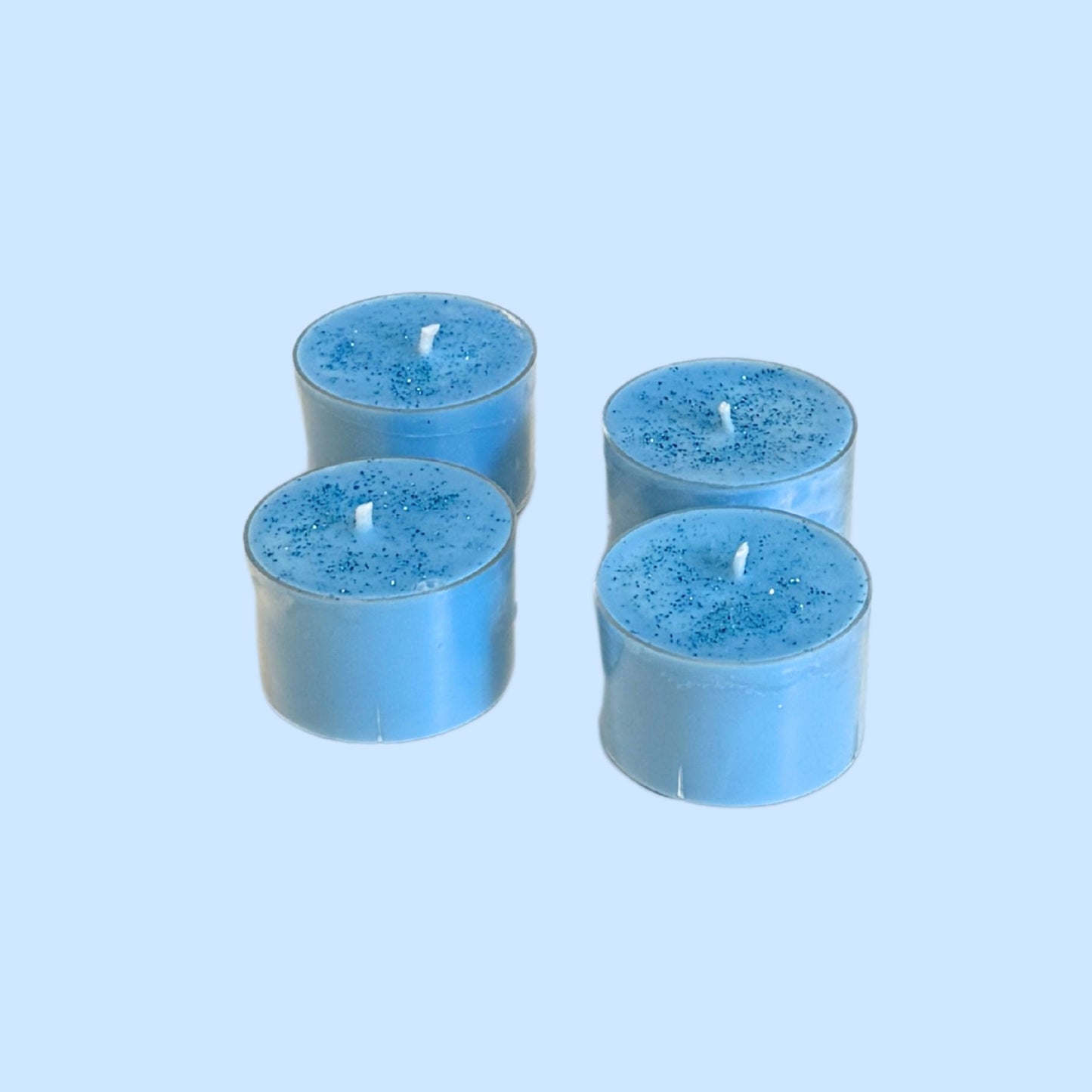 VELAS DE TÉ – AZULES REDONDAS CON BRILLOS