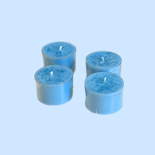 VELAS DE TÉ – AZULES REDONDAS CON BRILLOS