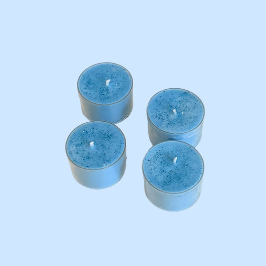 VELAS DE TÉ – AZULES REDONDAS CON BRILLOS